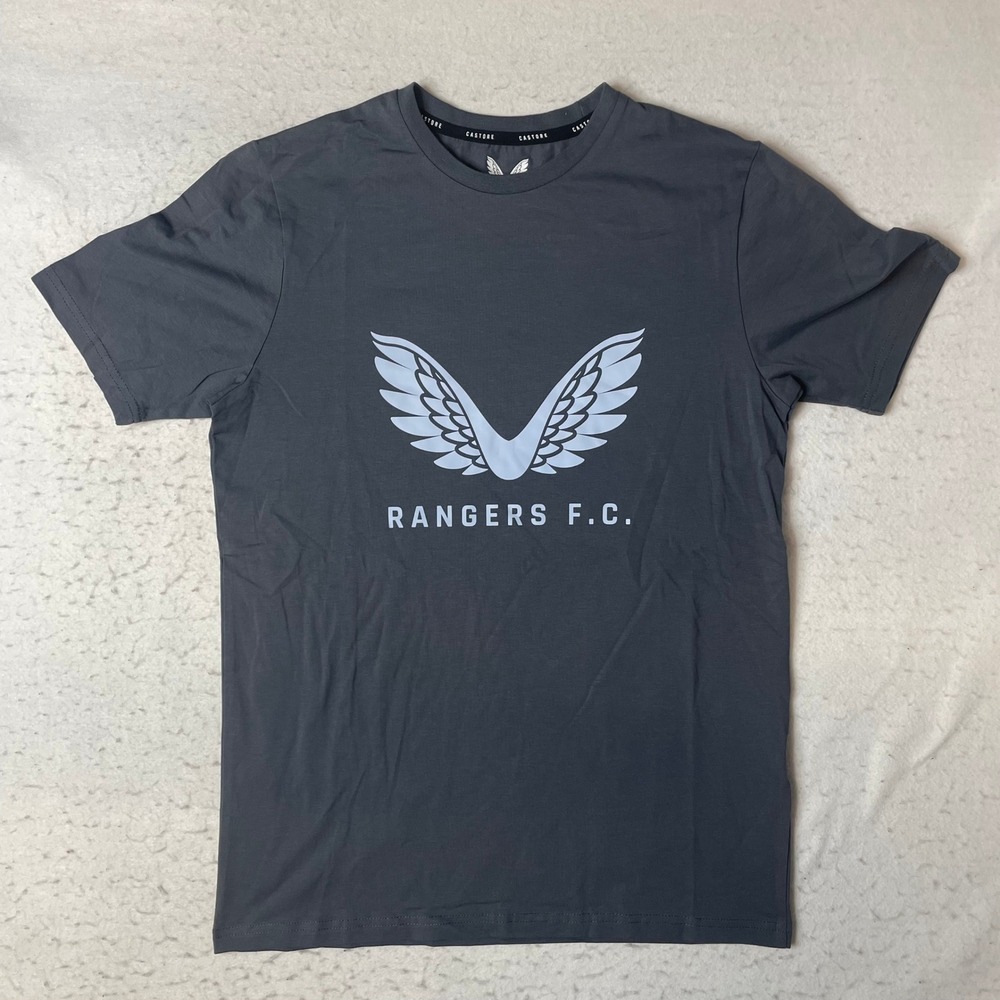 Castore Rangers F.C. T-Shirt Mens XS Grey Graphic Logo‎ Short Sleeve